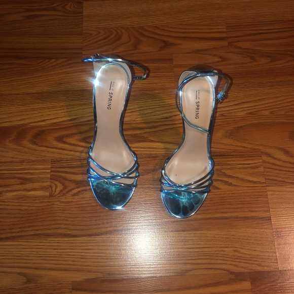 Blue Metallic Sandal Stiletto Heels - Picture 2 of 3